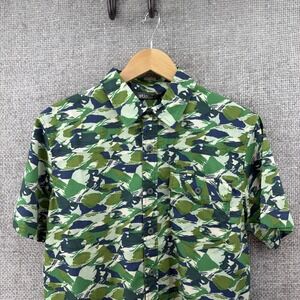 Stio Curtis Camp Green Camo Button Up Shirt Men's Small Cotton  Short Sleeve NWT